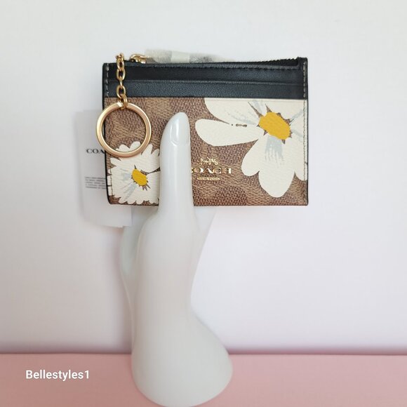 COACH Mini Skinny ID Case In Signature Canvas With Floral Print- Tan Multi 🎈⭐ - Picture 7 of 15